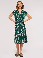 Apricot Green Swirl Tie Thru Shirt Midi Dress - Image 1 of 5