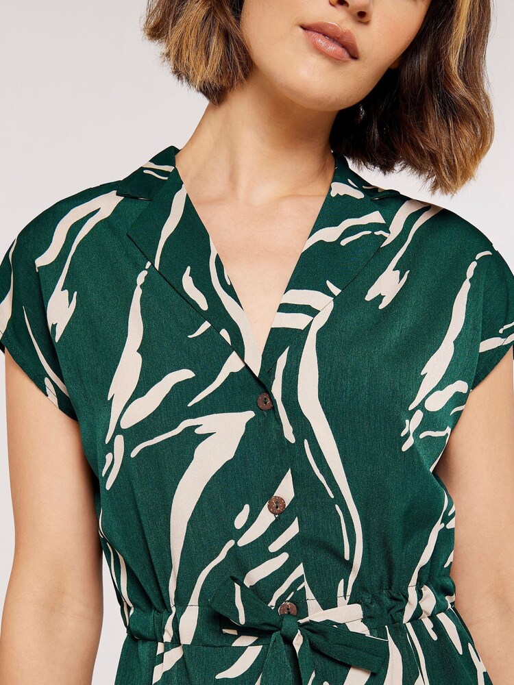 Apricot Green Swirl Tie Thru Shirt Midi Dress - Image 2 of 5