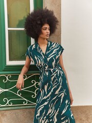 Apricot Green Swirl Tie Thru Shirt Midi Dress - Image 4 of 5