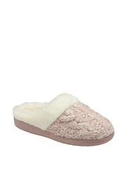 Dunlop Pink Ladies Knitted Closed Toe Mule Slippers - Image 1 of 4