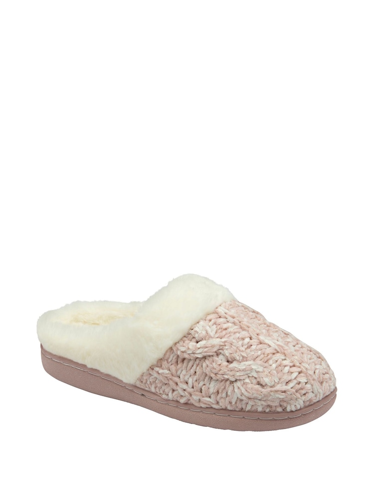 Dunlop Pink Ladies Knitted Closed Toe Mule Slippers - Image 1 of 4