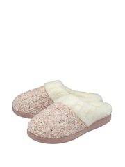 Dunlop Pink Ladies Knitted Closed Toe Mule Slippers - Image 2 of 4