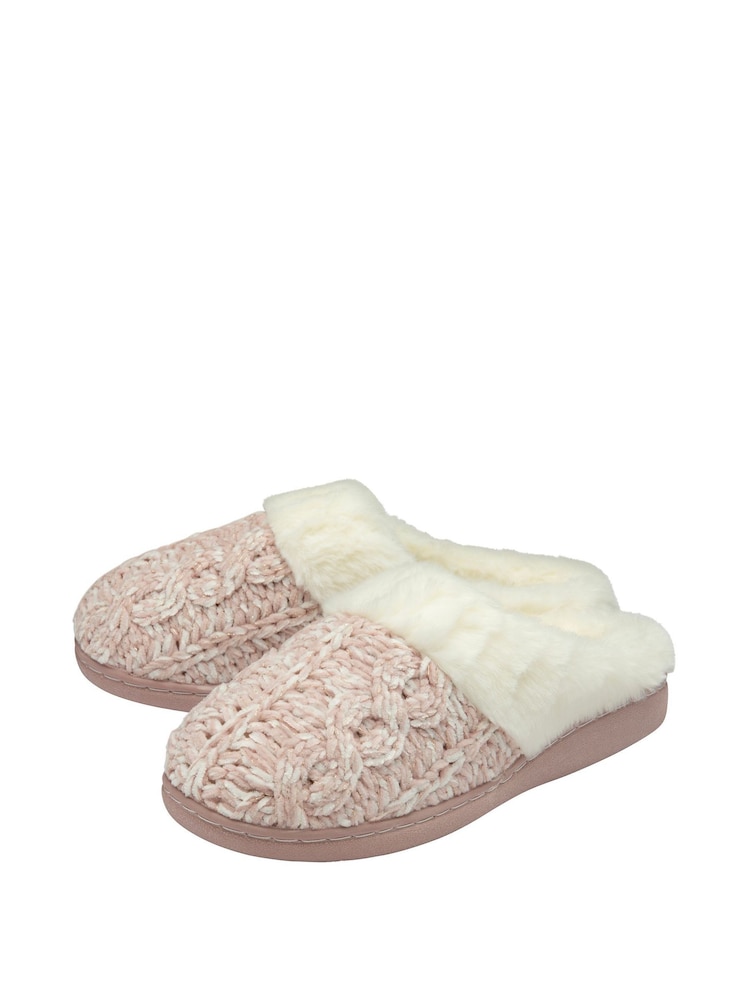 Dunlop Pink Ladies Knitted Closed Toe Mule Slippers - Image 2 of 4