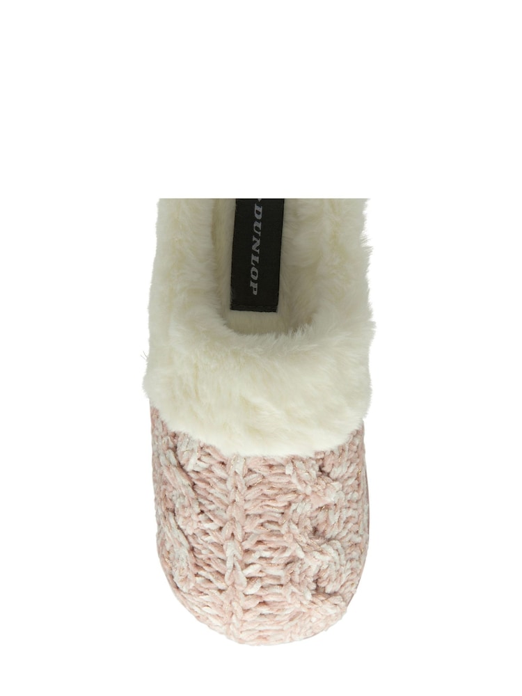 Dunlop Pink Ladies Knitted Closed Toe Mule Slippers - Image 4 of 4