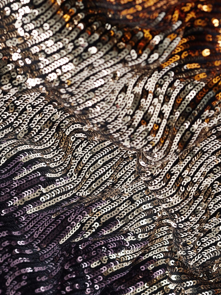 Purple Ombre Long Sleeve Belted Sequin Mini Dress - Image 6 of 6