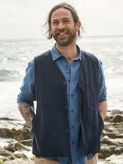 Seasalt Cornwall Blue Organic Cotton Metern Waistcoat - Image 3 of 6