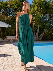 Green Plisse One Shoulder Dress - Image 1 of 8