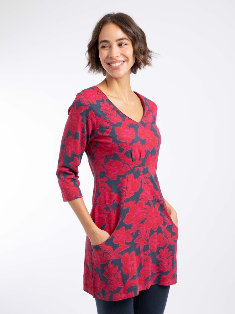 Weird Fish Red Arielle Printed Jersey 3/4 Sleeve Tunic - Image 1 of 7 Weird Fish Red Arielle Printed Jersey 3/4 Sleeve Tunic - Image 1 of 7