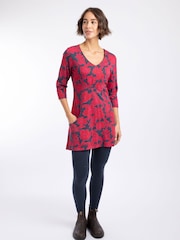 Weird Fish Red Arielle Printed Jersey 3/4 Sleeve Tunic - Image 3 of 7