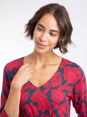 Weird Fish Red Arielle Printed Jersey 3/4 Sleeve Tunic - Image 4 of 7