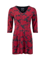 Weird Fish Red Arielle Printed Jersey 3/4 Sleeve Tunic - Image 6 of 7