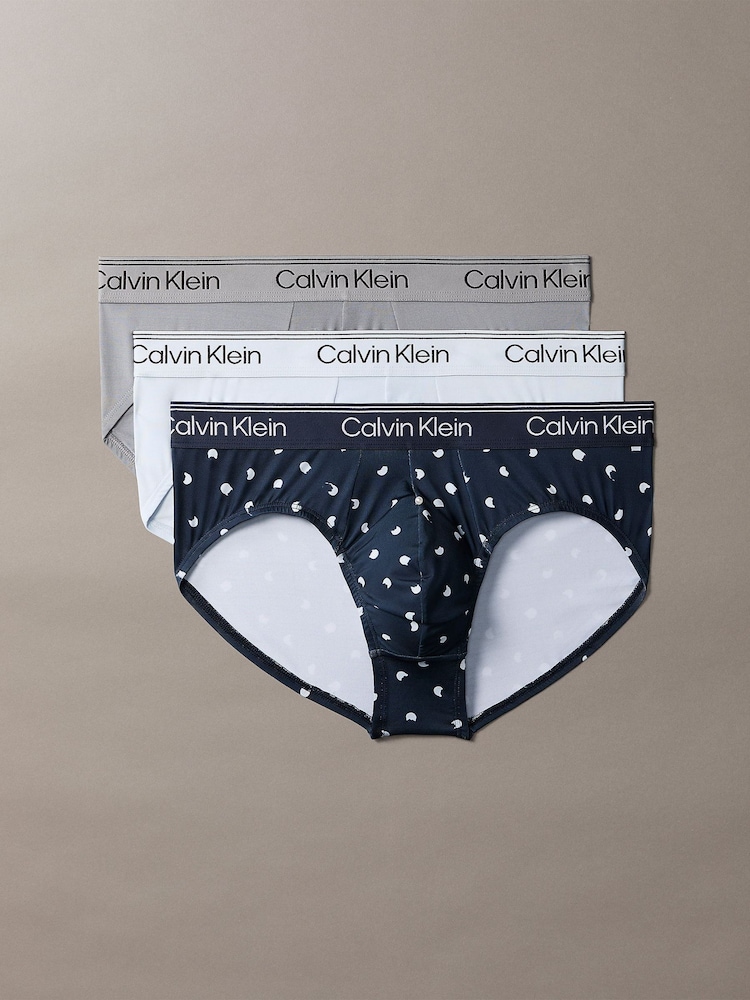 Calvin Klein Blue Hip Briefs 3 Pack - Microfibre Stretch - Image 1 of 6 Calvin Klein Blue Hip Briefs 3 Pack - Microfibre Stretch - Image 1 of 6