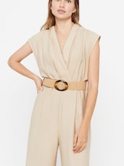 Cortefiel Long Brown Jumpsuit with Belt - Image 2 of 4