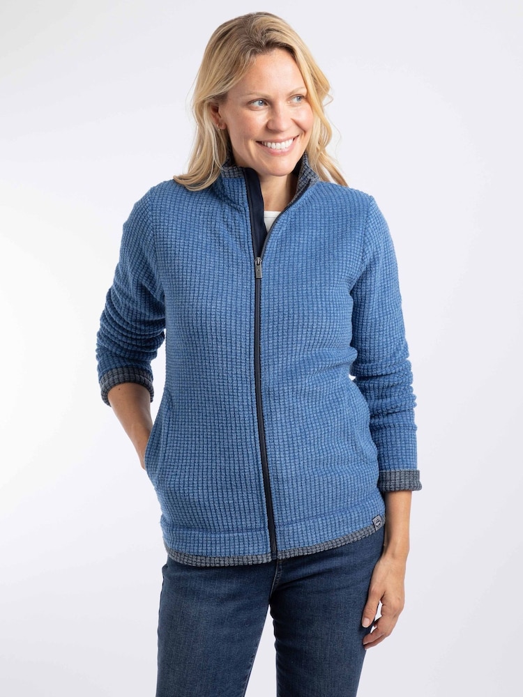 Weird Fish Navy Blue Ariana Full Zip Grid Fleece - Image 1 of 7 Weird Fish Navy Blue Ariana Full Zip Grid Fleece - Image 1 of 7