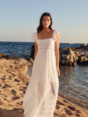 Ecru White Crochet Flute Sleeve Dress - Image 1 of 6