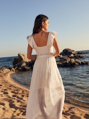 Ecru White Crochet Flute Sleeve Dress - Image 2 of 6