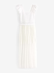 Ecru White Crochet Flute Sleeve Dress - Image 5 of 6