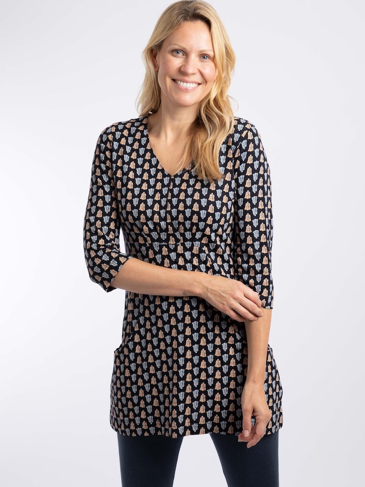 Weird Fish Navy Blue Arielle Printed Jersey 3/4 Sleeve Tunic - Image 1 of 7 Weird Fish Navy Blue Arielle Printed Jersey 3/4 Sleeve Tunic - Image 1 of 7