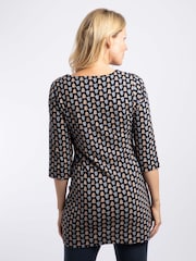 Weird Fish Navy Blue Arielle Printed Jersey 3/4 Sleeve Tunic - Image 2 of 7