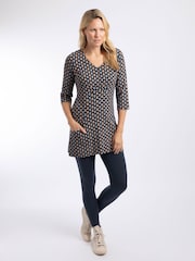 Weird Fish Navy Blue Arielle Printed Jersey 3/4 Sleeve Tunic - Image 3 of 7