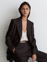 Reiss Dark Tan Sylvia Leather Lizard-Effect Sculpted-Buckle Belt - Image 1 of 5