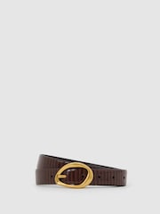 Reiss Dark Tan Sylvia Leather Lizard-Effect Sculpted-Buckle Belt - Image 2 of 5