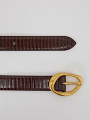 Reiss Dark Tan Sylvia Leather Lizard-Effect Sculpted-Buckle Belt - Image 3 of 5