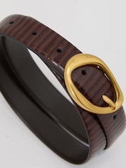 Reiss Dark Tan Sylvia Leather Lizard-Effect Sculpted-Buckle Belt - Image 4 of 5