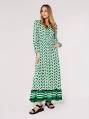 Apricot Green & White Geo Leaves Border Wrap Dress - Image 3 of 5