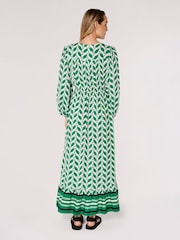 Apricot Green & White Geo Leaves Border Wrap Dress - Image 4 of 5