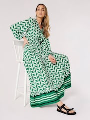 Apricot Green & White Geo Leaves Border Wrap Dress - Image 5 of 5