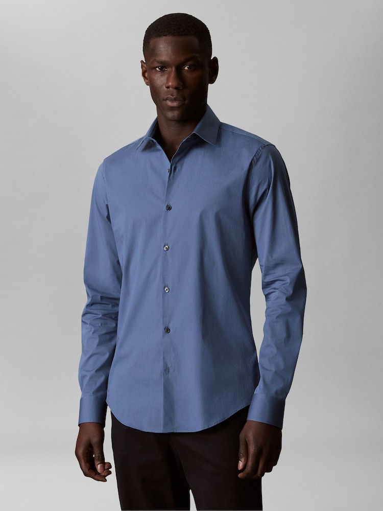 Calvin Klein Blue Slim Fit Poplin Dress Shirt - Image 2 of 7