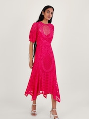 Monsoon Pink Embeth Lace Hanky Hem Dress - Image 1 of 4