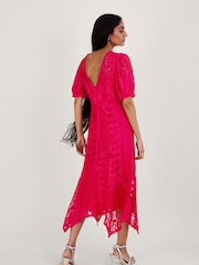 Monsoon Pink Embeth Lace Hanky Hem Dress - Image 2 of 4