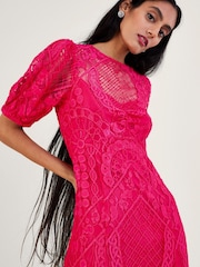 Monsoon Pink Embeth Lace Hanky Hem Dress - Image 3 of 4