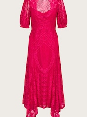 Monsoon Pink Embeth Lace Hanky Hem Dress - Image 4 of 4