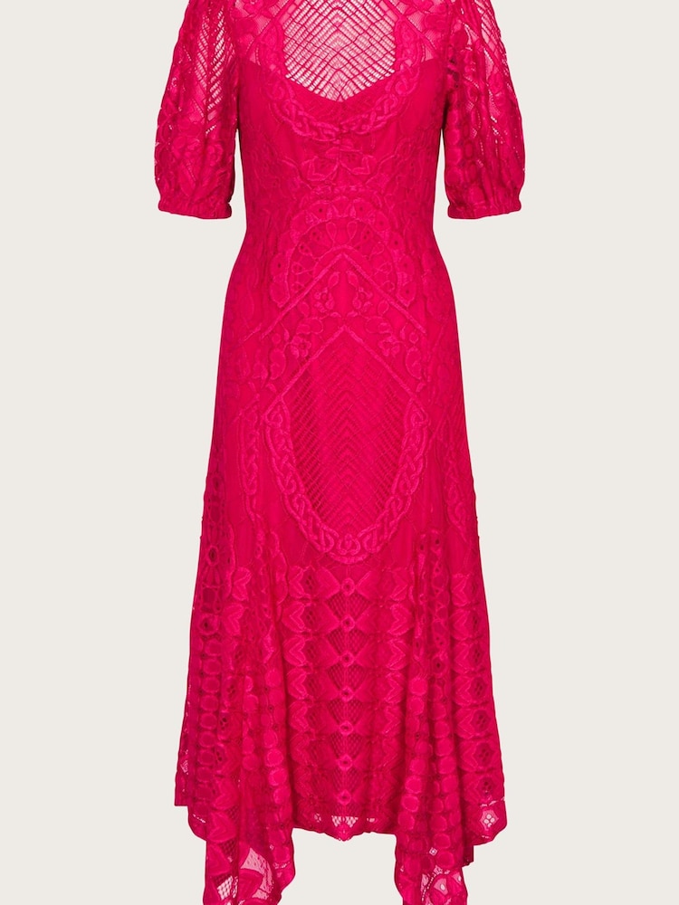 Monsoon Pink Embeth Lace Hanky Hem Dress - Image 4 of 4