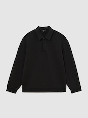 Reiss Black Brooks Premium Interlock Relaxed Polo Sweatshirt - Image 2 of 6