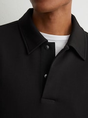 Reiss Black Brooks Premium Interlock Relaxed Polo Sweatshirt - Image 3 of 6