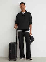 Reiss Black Brooks Premium Interlock Relaxed Polo Sweatshirt - Image 4 of 6