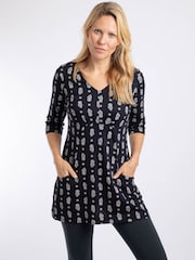 Weird Fish Dark Blue Arielle Printed Jersey 3/4 Sleeve Tunic - Image 1 of 7