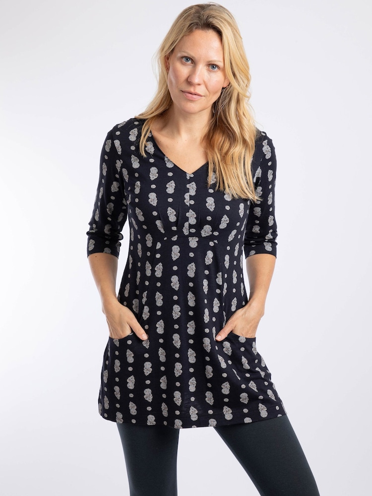 Weird Fish Dark Blue Arielle Printed Jersey 3/4 Sleeve Tunic - Image 1 of 7 Weird Fish Dark Blue Arielle Printed Jersey 3/4 Sleeve Tunic - Image 1 of 7