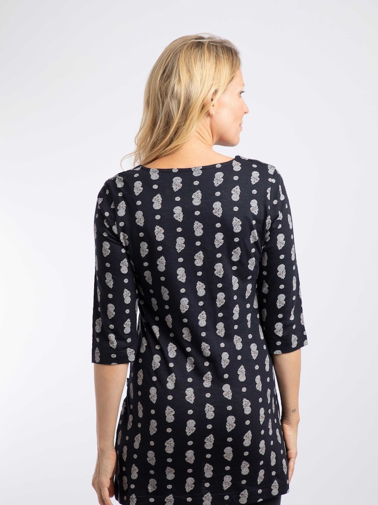 Weird Fish Dark Blue Arielle Printed Jersey 3/4 Sleeve Tunic - Image 2 of 7 Weird Fish Dark Blue Arielle Printed Jersey 3/4 Sleeve Tunic - Image 2 of 7