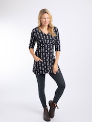 Weird Fish Dark Blue Arielle Printed Jersey 3/4 Sleeve Tunic - Image 3 of 7