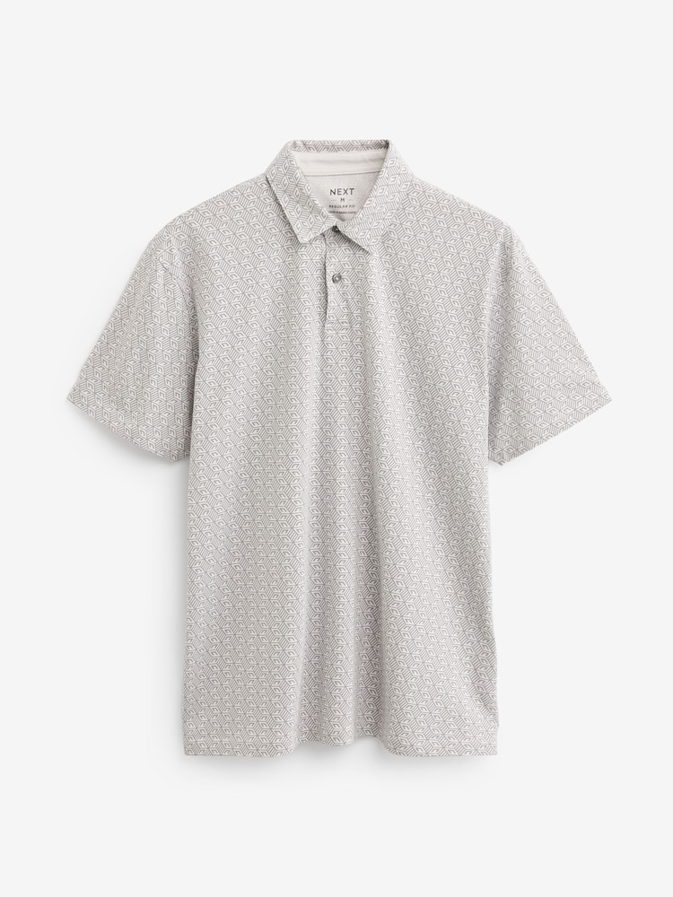 White/Gris/Noir Imprimé - Ajustement régulier - Polo en jersey Manches courtes 3 Pack - Image 10 of 12