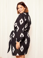 Curves Like These Black Cotton Linen Mix Tie Side Button Through Shirt Dress - Image 2 of 4