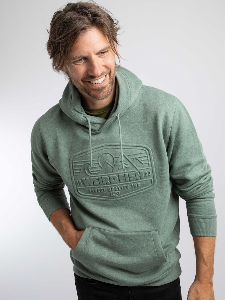 Weird Fish Green Perranporth Embossed Grindle Hoodie - Image 1 of 7 Weird Fish Green Perranporth Embossed Grindle Hoodie - Image 1 of 7