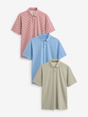 Blue/Pink/Green Print Regular Fit Short Sleeve Jersey Polo Shirts 3 Pack - Image 1 of 1