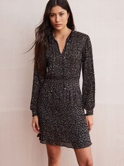 Rose Gold Long Sleeve Pleated Metallic Mini Dress - Image 1 of 7