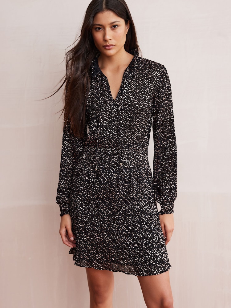 Rose Gold Long Sleeve Pleated Metallic Mini Dress - Image 1 of 7